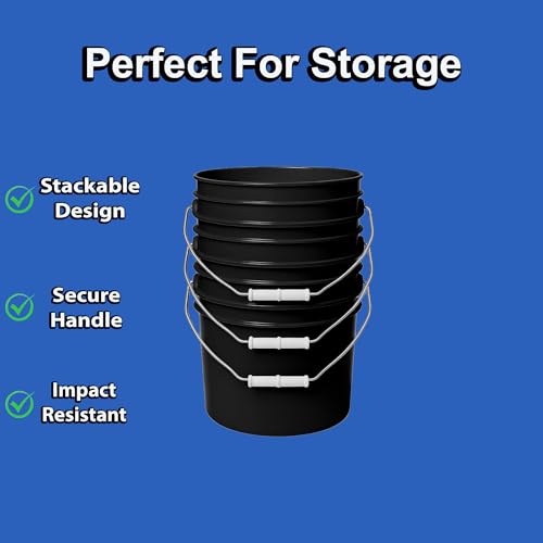 Image of MKS Plastics 2-Gallon Bucket with Airtight Lid - Made in USA, Food Grade BPA Free Plastic, Heavy Duty Multi-Use, Metal Handle with Grip, Stackable Storage - - Black, 1 Pack