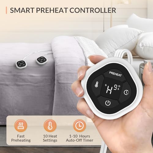 Image of HOMLYNS LuxeHeat Heated Blanket Electric Blanket King Size, Soft Flannel Sherpa Heating Blanket with 10 Heat Settings, 1-10 hrs Timer Auto Shut Off (90x100 inches, Taupe), Only for 120V Voltage Use