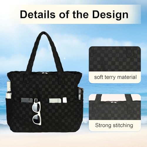 Image of LEDAOU Large Beach Tote Bag Women Waterproof Sandproof Zipper Beach Tote Bag for Pool Gym Grocery Travel with Wet Pocket | Sandproof