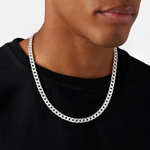 Cuban Link Chain for Men, 925 Sterling Silver Over 6mm/7mm Chunky Cuban Chain Diamond Cut Silver Necklace Chains Gifts for Men Father Boyfriends - Image 5