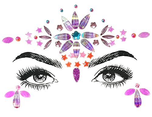 SHINEYES 8 Pcs Gemstone Face Stickers for Music Festival Holiday Party, Rhinestone Face Jewels for Halloween Christmas, Face Gems Glitter Sticker Temporary Tattoo for Birthday Carnival