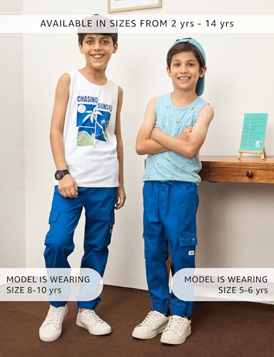Image of Amazon Brand - Symbol Boy's Cotton Cargo Jogger | Elasticated Waistband and Cuff | Stretchable | Age 2-14 Years