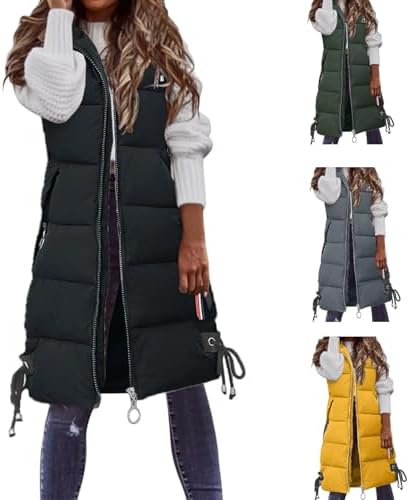 Puffer Vest Long Sleeveless Winter Fall Coats Puffer Jacket Womens Packable with Hood Lightweight Parkas
