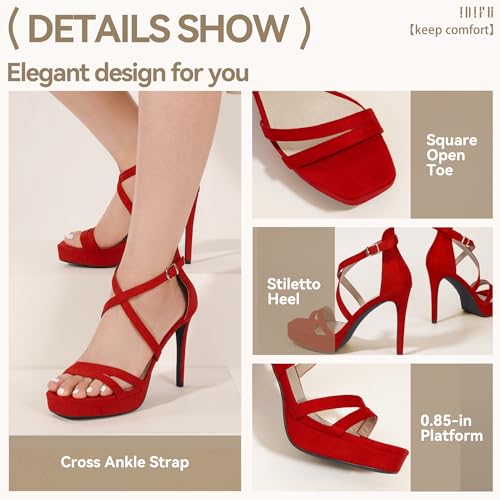 Image of IDIFU IN4 Platform High Heels for Women Strappy Heeled Sandals Square Toe Heels Stiletto Heels Women's Wedding Party Bridal Sexy Dress Shoes Open Toe Heels