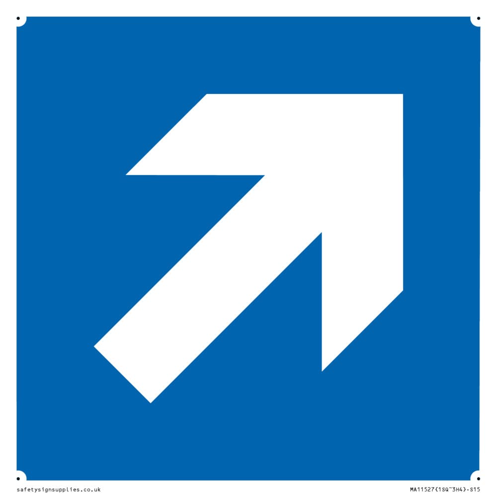 Custom Mandatory: Up right arrow Sign - 150x150mm - S15, Blue/White, 150 x 150 mm