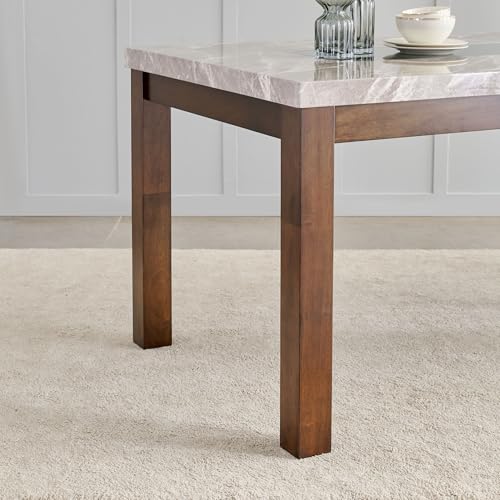 Image of Home Centre Harmony Sia Solid Wood Faux Marble Top 6-Seater Dining Table - Grey
