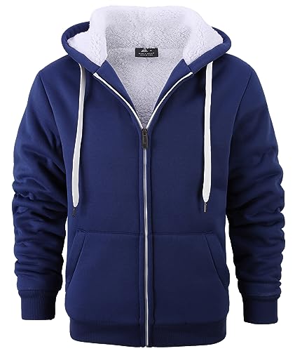 Image of V VALANCH Men Hoodies Zip Up Sherpa Lined Sweatshirts Heavyweight Thick Warm Fleece Winter Jacket