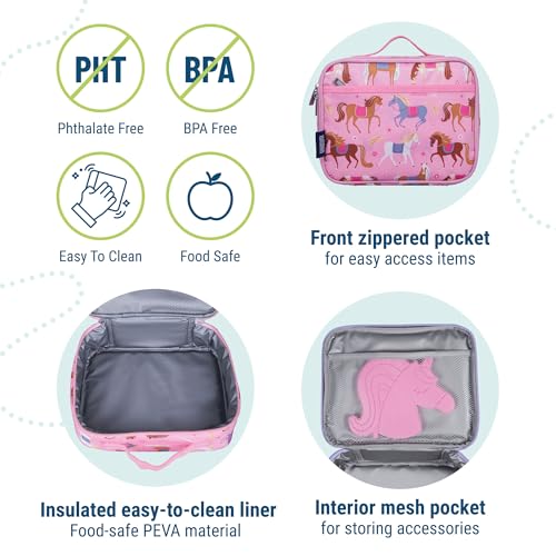 Wildkin Kids Insulated Lunch Box – Durable and Reusable for School & Travel - Horses in Pink