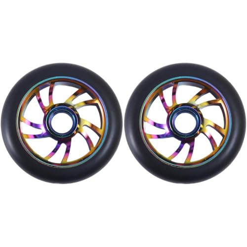 EasyByMall Roues de scooter de 120 mm avec roulements ABEC-9, noyau en polyuréthane et aluminium à haut rebond, amortisseur de chocs silencieux pour trottinette Kick Pro Freestyle