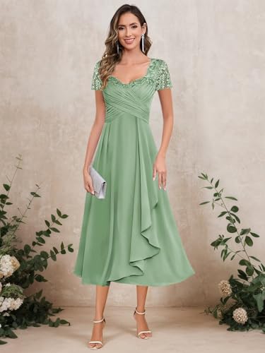 MAGGCIF Lace Appliques Mother of The Bride Dresses for Women with Sleeves Chiffon A Line Long Formal Evening Gown3