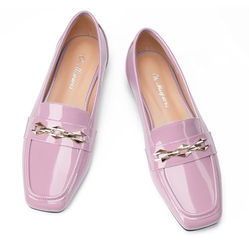 Image of Oh Mispares Womens Loafers Square Toe Low Heel Penny Loafers Fashion Comfortable Slip on Flats Casual Dressy Shoes for Women Work Office Patent Leather