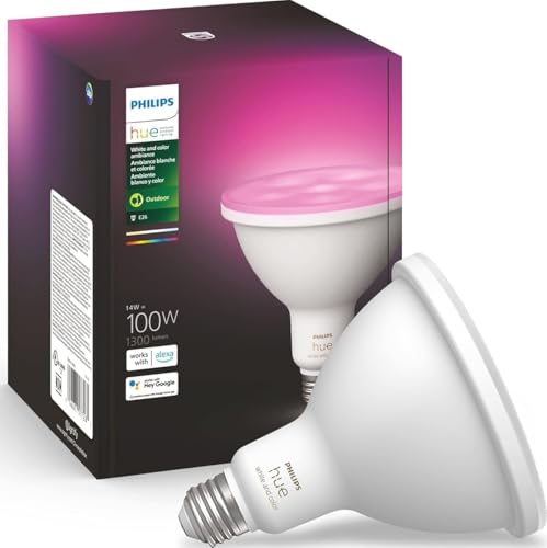 Image of Philips Hue Smart 100W PAR38 LED Bulb - White and Color Ambiance Color-Changing Light - 1 Pack - 1300LM - E26 - Outdoor - Control with Hue App - Works with Alexa, Google Assistant and Apple Homekit