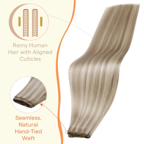 Image of Full Shine Genius Weft Tape in Hair Extensions Human Hair, 18 Inch 50g | Dirty Blonde with Ash Blonde Highlights, PU Weft Hair Extensions with Adjustable Design for Natural Blend, Flexible Styling