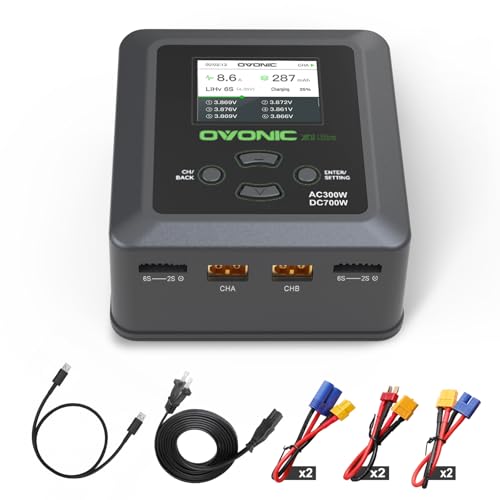 OVONIC X1 Ultra Dual RC LiPo Balance Charger for 1S-6S Lipo Batteries, Life/NiCd/NiMH/LiHV, AC 300W/DC 700W 16A, Sync Charging Mode