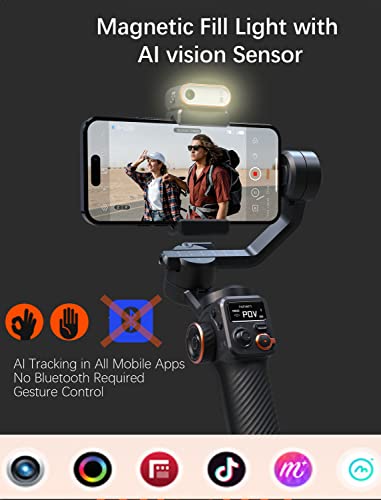 Hohem iSteady M6 Kit Smartphone Gimbal Stabilizer 3-Axis with Magnetic Fill Light/AI Tracking Sensor for iPhone Android with 0.91-inch OLED Display Max Payload 400g