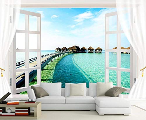 Tapete Fototapete 3d Effekt Blick Aus Dem Fenster, Meerblick, Hütte,...