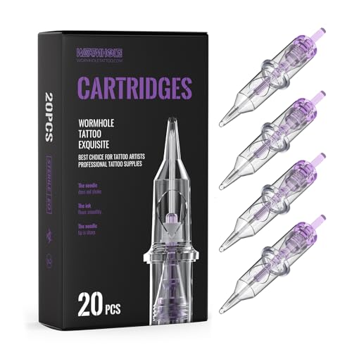 Wormhole Tattoo Cartridge Needles 20pcs 1RL Disposable Tattoo Needle Cartridges Standard 1 Round Liner for Rotary Tattoo Machine Pen Cartridge Machine Permanent Makeup (1201RL)