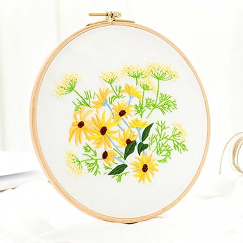 Kit broderie fleurs jaunes en coton premium pour ouvrage d'art