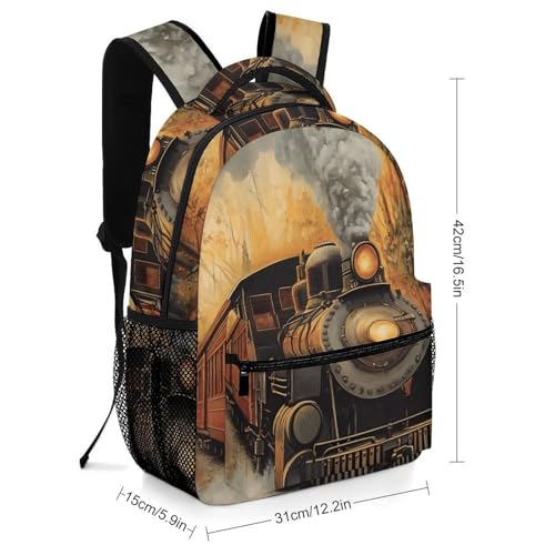 Vintage Steam Train Autumn Forests Unisex Backpack Casual Daypacks Lightweight Shoulders Bag for Camping Hiking Travel2