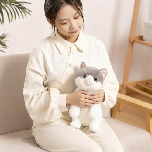 Image of PEACH CAT Cat Plush Cute Kitten Stuffed Animal Soft Plushies Toy Pillow Gifts for Kids Grey 17.7 inch