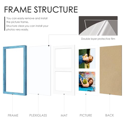 Image of DUENPY 8.5x11 Double 5x7 Picture Frame Double Picture Frame Displays Two 5x7 inch Photos Available Horizontal Wall Mounting Display and Vertical Blue