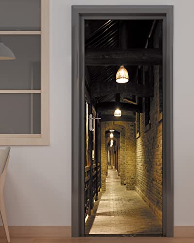 Door Sticker - Flfk 3D Door Mural Peel And Stick, Removable Self-Adhesive Retro Corridor Door Wallpaper For Home Decor, 30.3 "W X 78.7 "L, Set Of 2 Sheets #TOP2