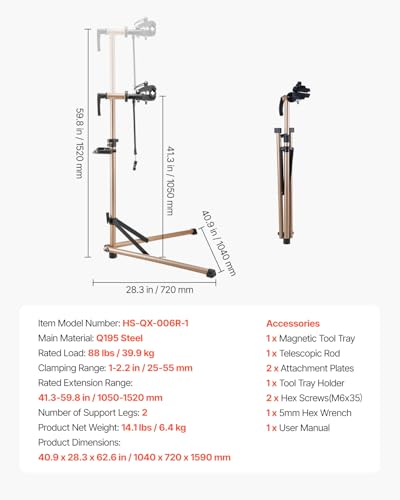 Image of VEVOR Bike Repair Stand, 88 lb Heavy-duty Bicycle Work Stand with 41.3-59.8 in Adjustable Height & Magnetic Tool Tray, Foldable Bicycle Maintenance Rack, Shop Home Mechanics for Mountain & Road Bike