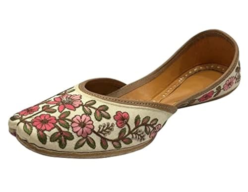 Women's Thread Work Fulkari Mutti Jooti for Ladies Traditional Wedding Handmade Khussa Flat Shoes