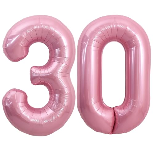 Image of TONIFUL 40 Inch Large Light Pink Number 30 Balloons Giant Digital 30 Helium Balloons, Pink Foil Mylar Big Number Balloons for 30th Birthday Party 30th niversary Supplies Decorations