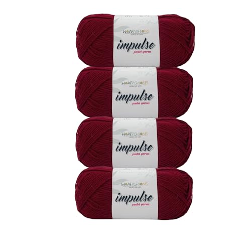 Image of WOAFashions Impulse Hand Knitting & Crochet Yarn, Premium Acrylic, 4 : Medium (Rouge) (4x100gms / 14.1oz)