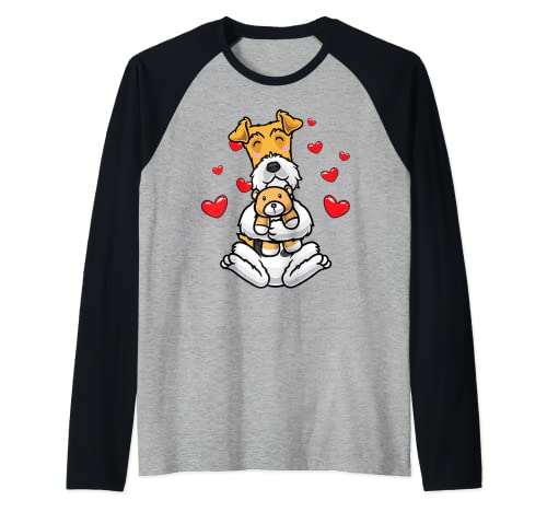 Kawaii Perro Fox Terrier Fox Peluche Terrier De Pelo Duro Camiseta Manga Raglan Kawaii Perro Fox Terrier Fox Peluche Terrier De Pelo Duro Camiseta Manga Raglan