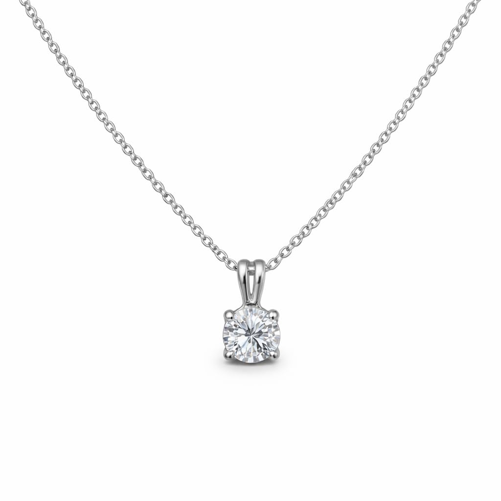 Solitaire Pendant Necklace for Women & Girls, 0.5 Inch Round CZ Stone Pendant,16 Inch Alloy Chain,Diamond Look Imitation Jewellery | Silver Finish with S-Hook Clasp-image-11