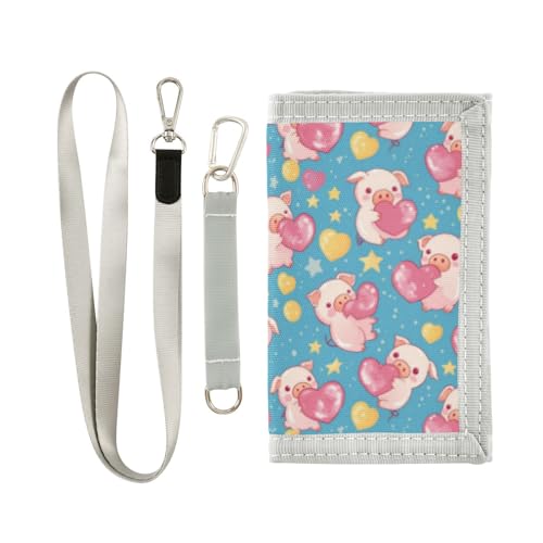 Wusikd Cute Pink Piglets Kids Wallet for Boys Girls Heart-shaped Toddler Trifold Wallet Novelty Wallet for Teens Women Men