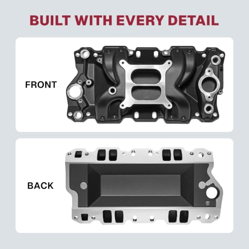 Image of 2026 7501 Intake Manifold Aluminum Performance Dual Plane Air-Gap Compatible with Chevy Small Block SBC 1955-86 262 265 267 283 302 305 307 327 350 400 V8 Engine, Black