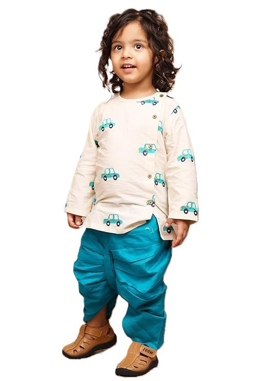 Image of POLKA TOTS 100% Cotton Elegant Traditional Dhoti Kurta Set for Baby Boys | Ultra-soft Cotton Ethnic Dress for Festivals and Weddings | Traditional Angrakha Dress for Kids Boys