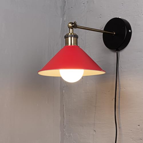 Image of ANYE Wall Sconce UL Plug-in Cord Bronze E26 Base Retro Minimalist Style Macaron Red Iron Shade Wall Light Fixture for Cabinet Kitchen Hotel Bulb Sold Separately