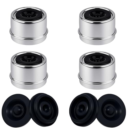 Image of 1.98 inch Trailer Bearing Dust Cap, 4Pcs Trailer Hub Cap with Extra 4Pcs Grease Rubber Plugs, Trailer Axle Grease Cap for Most 2000 to 3500 Pound Trailer RV Camper Wheel Cover Axle