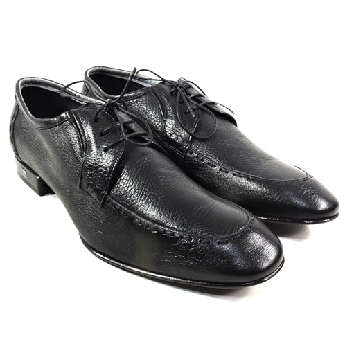 Baldinini Men's Black Leather Derby Dress Shoes, Comfort Moc-Toe Oxford, Italian Made2