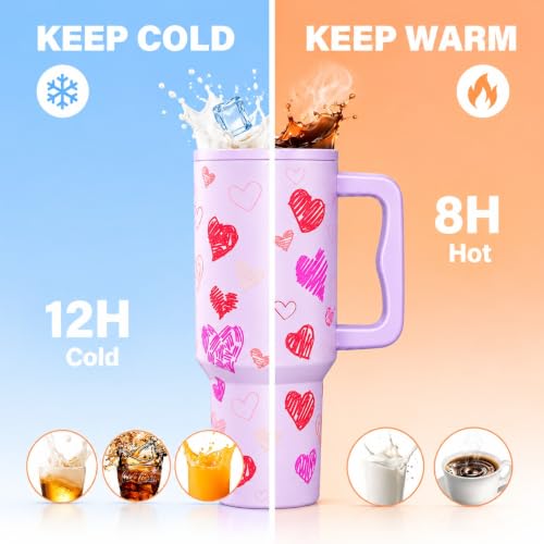 Image of CYNVEXA Tumbler with lid and Straw 1200ML Cup Stainless Steel Vacuum Insulated Tumbler for Water, Iced Tea or Coffee 1.2L Office Gym Travelling (Purple Heart)
