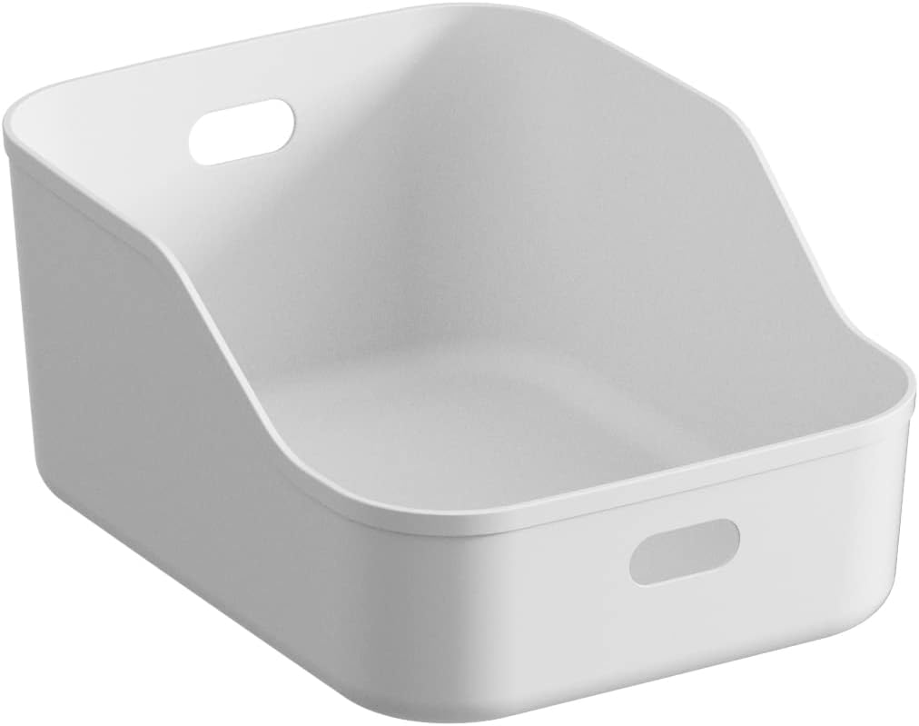 White Plastic Bins/Storage Organizers – Pantry Baskets, Bins for Shelves, Organizer and Storage for Bathroom, Bedrooms, Kitchens and More – Large Size (3 Pack)