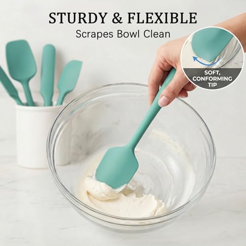 Image of Coukre Silicone Spatula Set of 7, BPA Free Food Grade Silicone Cooking Utensils, Heat Resistant Kitchen Tools for Nonstick Cookware, Dishwasher Safe Spatulas for Cooking and Baking(7,PureAquaGreen)