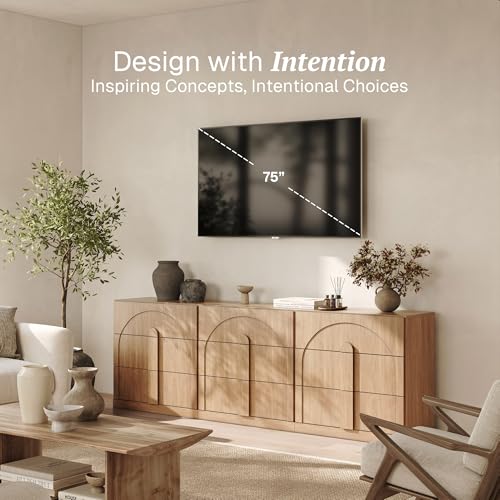Image of BELLEZE Sideboard Cabinet with 3 Drawers, Set of 3 Modern Wood Buffet Cabinet with Arc Design, Large Fluted Sideboard with Storage for Kitchen Living Room Entryway, Camel