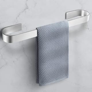 sprecenk Towel Rail Wall Mounted, Self Adhesive Hand Towel Holder Hanger Anti Rust 40cm/16 Inch Towel Rack Bar No Drilling for Bathroom and Kitchen, Silver