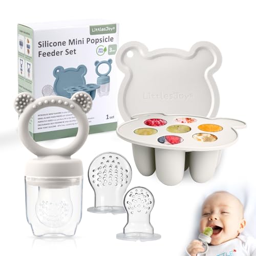 Image of LittlesJoy Baby Teething Relief teether, Breast Milk Popsicle Mold for purees .Silicone Baby Fruit Food Feeder for Safe Infant Self Feeding, BPA Freefor 3 Month+, (Light Grey)