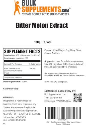 Image of BulkSupplements.com Bitter Melon Extract Powder - Bitter Melon Supplement, Bitter Gourd Extract - Herbal Supplement, Gluten Free, 750mg per Serving, 100g (3.5 oz) (Pack of 1)
