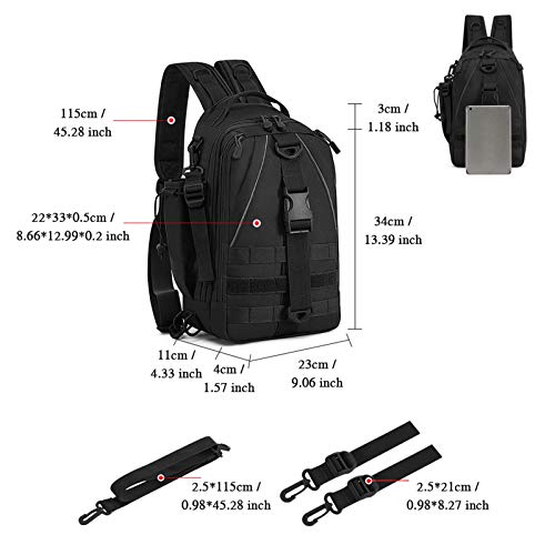 Baigio Tactical Backpack Multifunctional Molle Sling Backpacks One Strap Shoulder Bag (Black) #TOP2