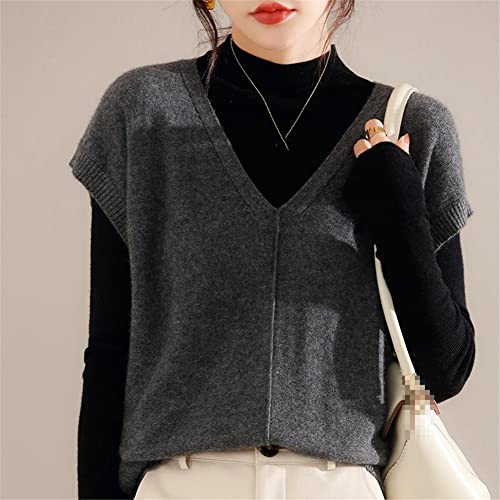 100% Cashmere Short Sweater Vest Sleeveless V Neck Pullover Sweater Solid Knit Pullover Vest (Beige M)3