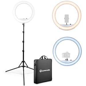 Lume Cube LED Ring Light for Videos, Selfies, Live Streaming |18” Circle Light with Stand, Phone Holder, and Camera Mount | Portable + 6.5 ft Tripod Stand and Travel Case | Battery Not Included