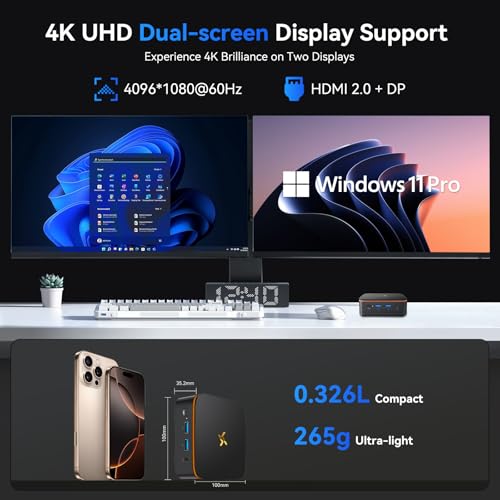 Image of Huidun H50 Mini PC W-11Pro,3-Year Warranty, N150(Beat N97 /N95, up to 3.60 GHz),8GB RAM 256GB M.2 SSD Mini Computer, Dual 4K Display, WiFi 6, BT 5.2, Dual Gigabit Ethernet, Office /Home /School