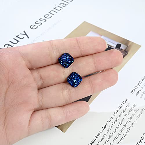 Blue Druzy Stud Earrings 925 Sterling Silver Hypoallergenic Square Stud Earrings for Women Trendy Fashion4